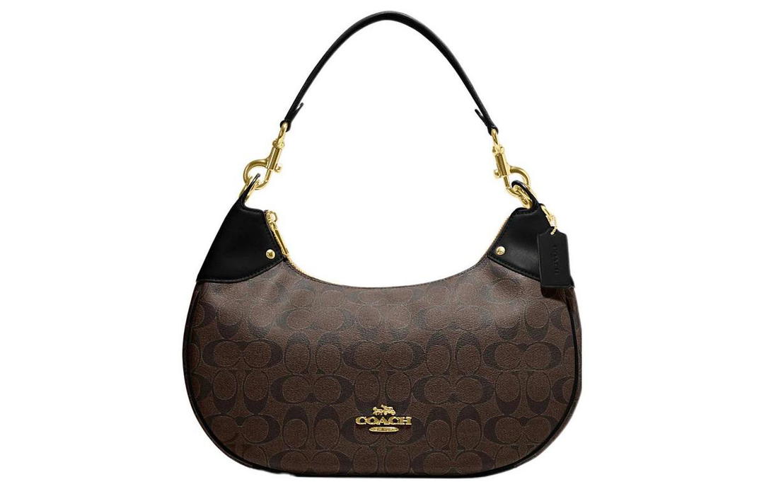 Coach Coach Hobo Canvas With Leather Crescent Bag Shoulder Bag Women's Brown Black