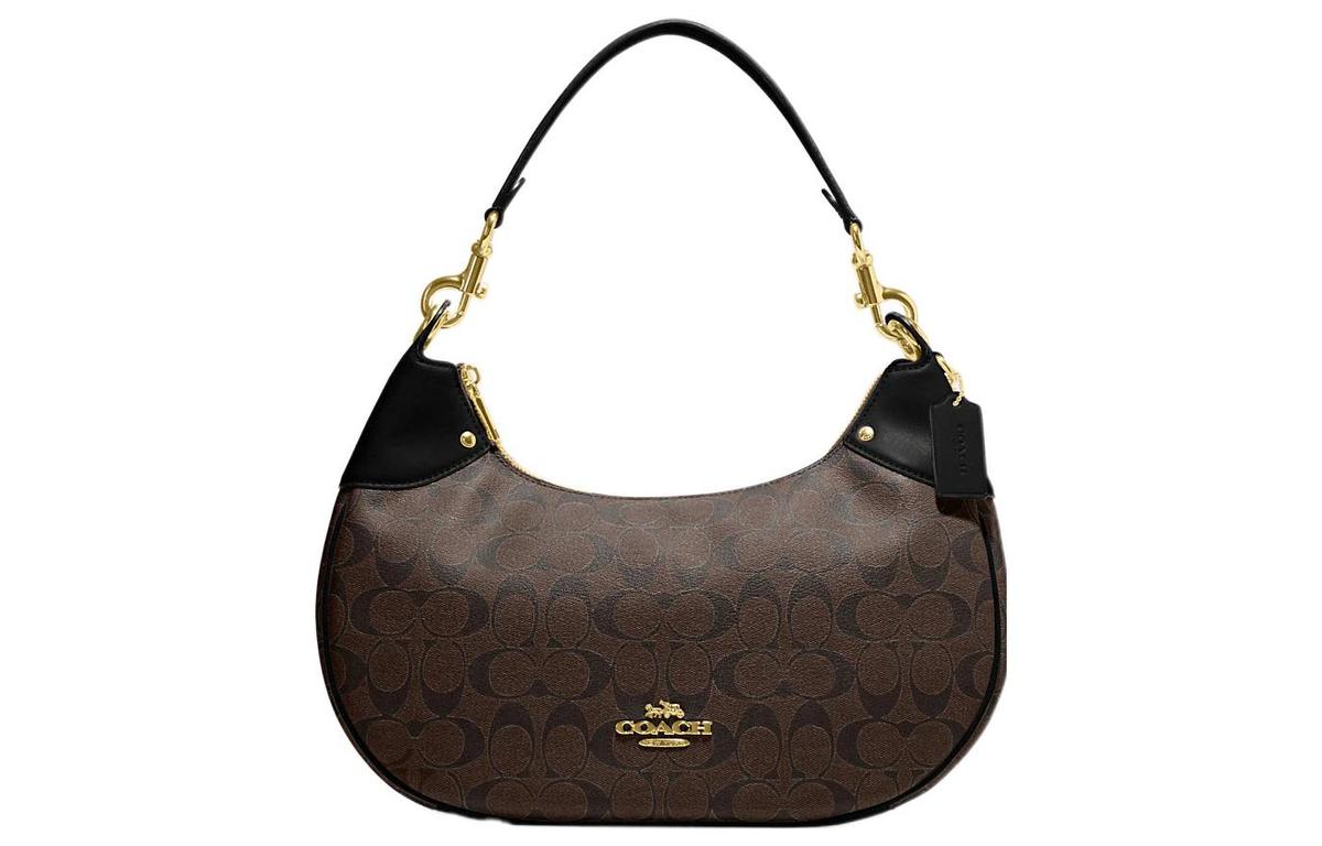 Coach Coach Hobo Canvas With Leather Crescent Bag Shoulder Bag Women's Brown Black