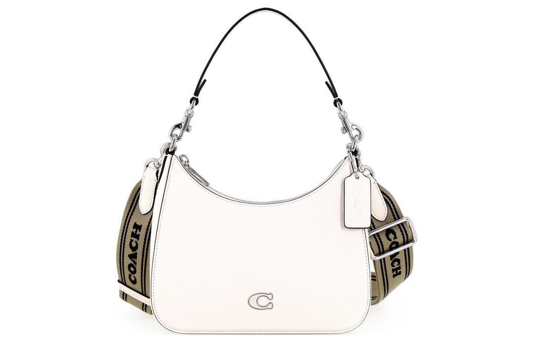 Coach Coach Hobo Canvas With Leather Crescent Bag Shoulder Bag Crossbody Bag Handbag Medium Size Women's White