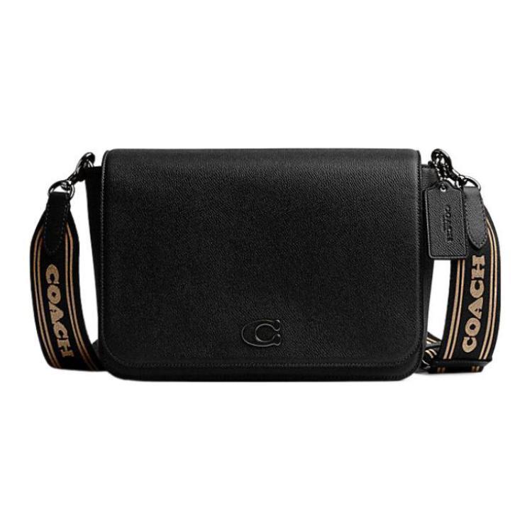 Coach Coach Cross-Stitch Leather With Canvas Messenger Bag Crossbody Bag Shoulder Bag Medium Size Women's Black