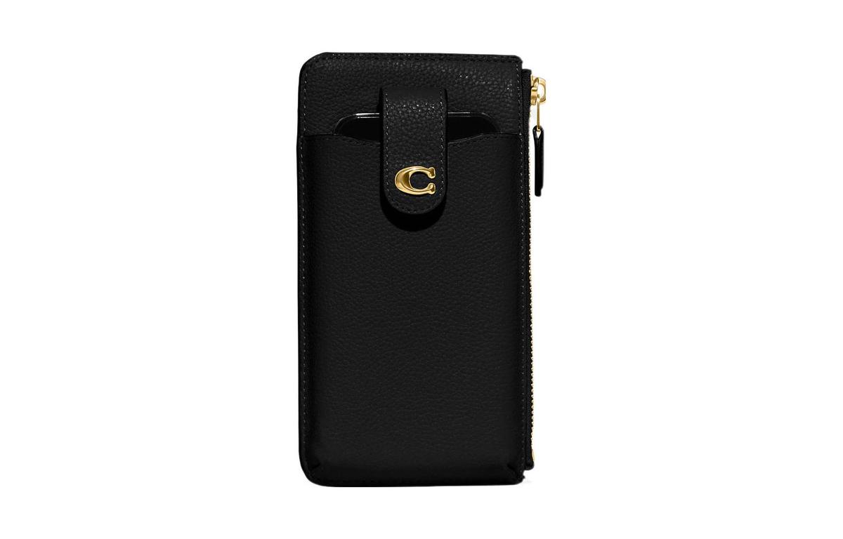 Coach Coach Phone Grained Calfskin Cell Phone Pouch Wallet Women's Black