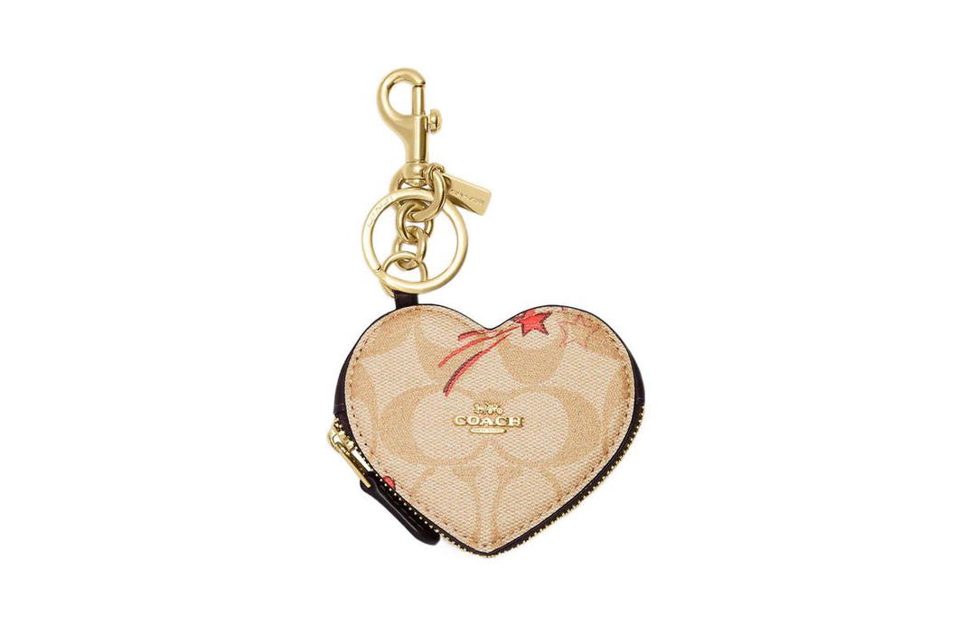 Coach Coach Bag Charm Canvas With Leather Coin Purse Pendant Bag Accessory Women's Light Khaki