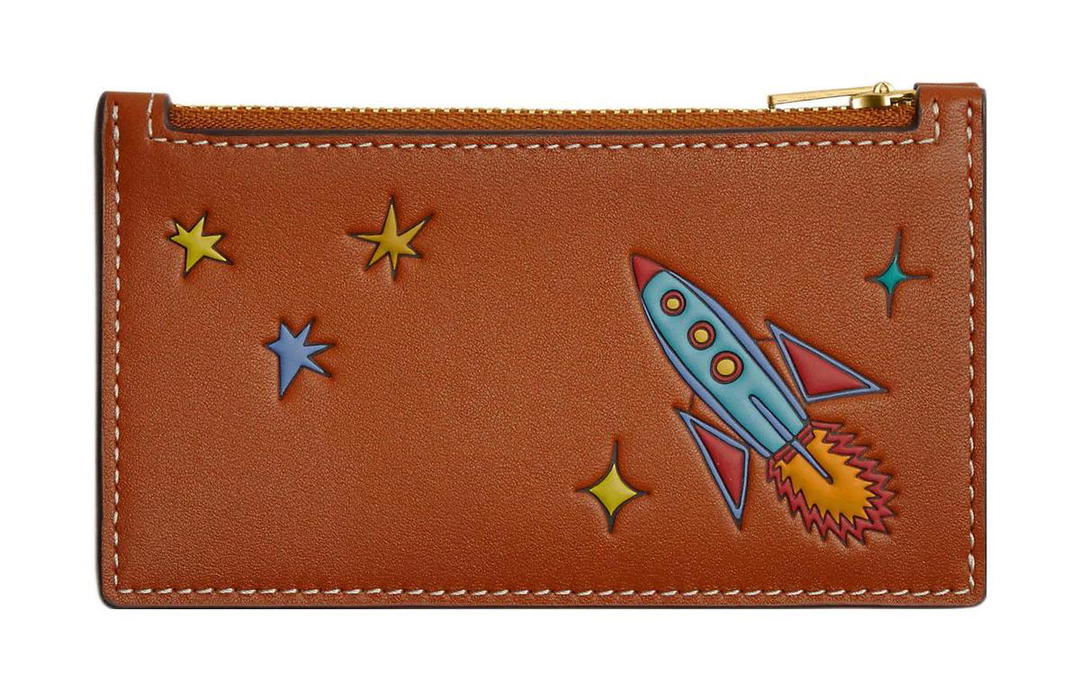 Coach Coach Observed By Us Collaboration Zip Top Card Case Tanned Leather Wallet, Card Holder Women's Brown