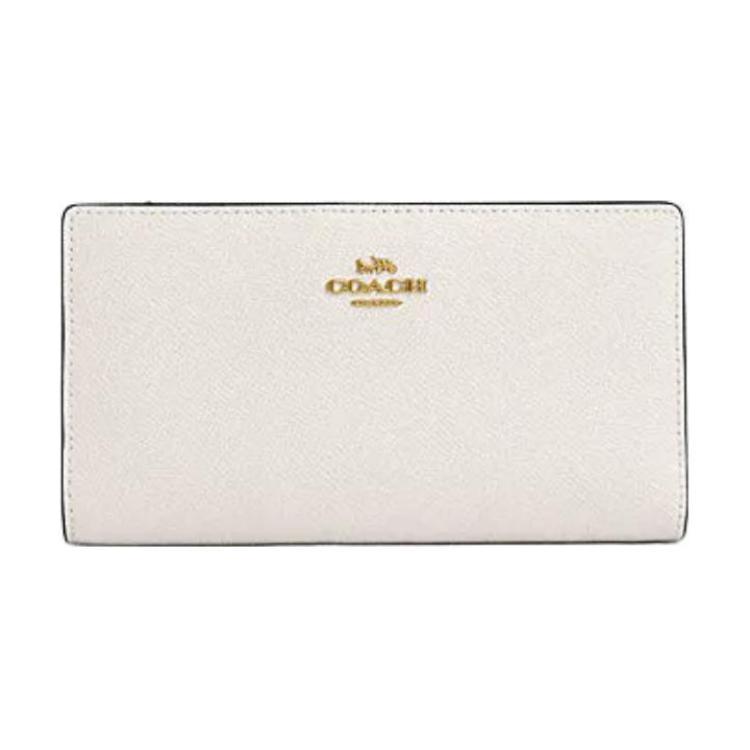 Coach Coach Slim Wallet Cross-Stitch Leather Wallet Small Size Women's Chalk White