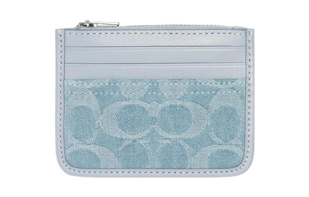 Coach Coach Corner Zip Fabric With Cow Leather Wallet, Card Holder Women's Blue