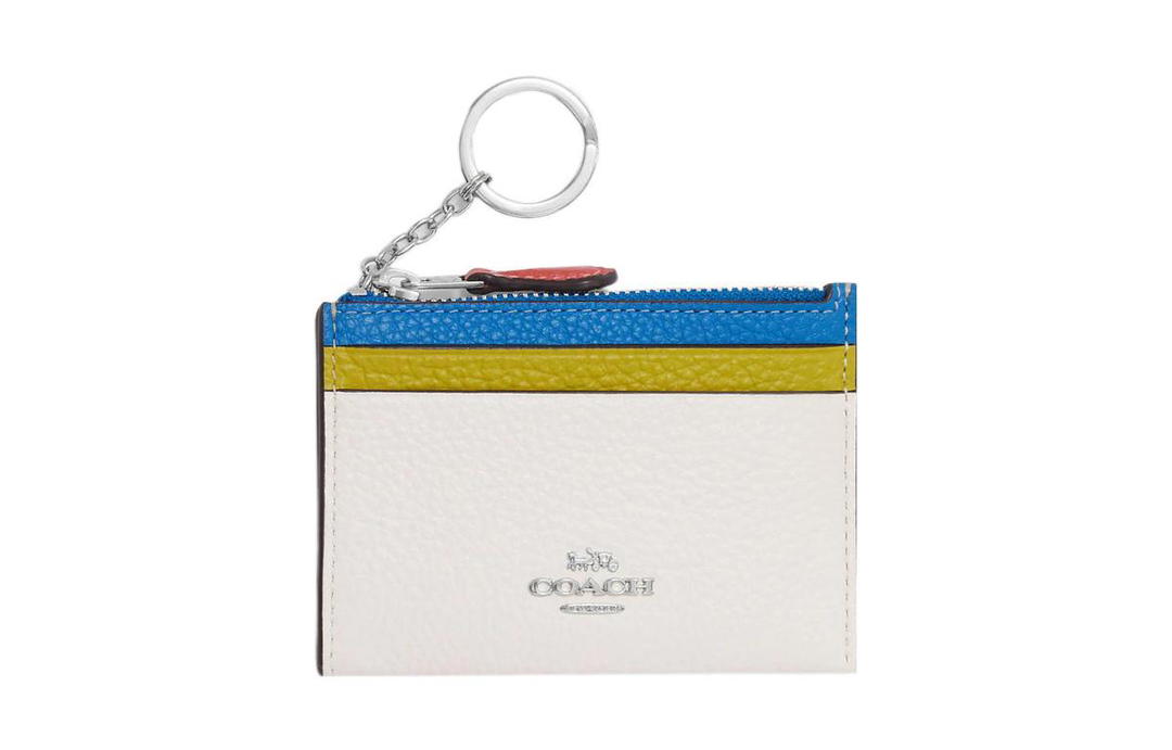 Coach Coach Skinny Id Case Pebbled Leather Coin Purses Wallets Women's White & Turquoise