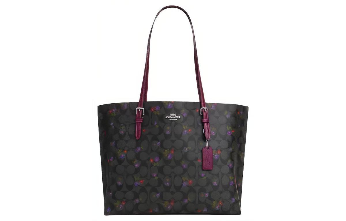 Coach Coach Mollie Canvas With Leather Tote Bag Shopping Bag Handbag Regular Women's Graphite Dark Berry