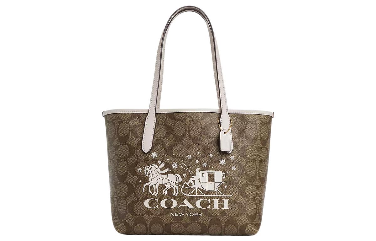 Coach Coach City Coated Canvas With Smooth Leather Tote Bag Shopping Bag Handbag Mini Women's Khaki