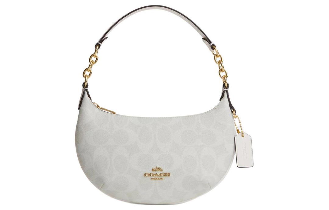 Coach Coach Payton Coated Canvas With Leather Shoulder Bag Handbag Small Size Women's Gold & Chalk & Glacier White