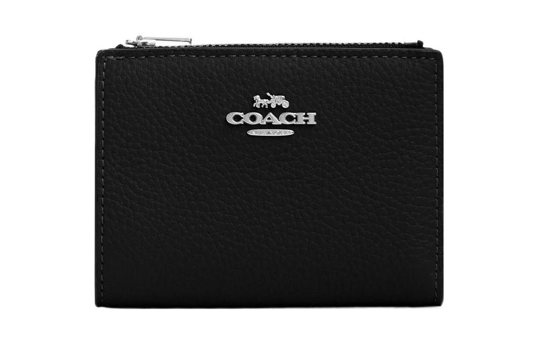 Coach Coach Bifold Pebbled Leather Coin Purses Wallets Small Size Women's Black