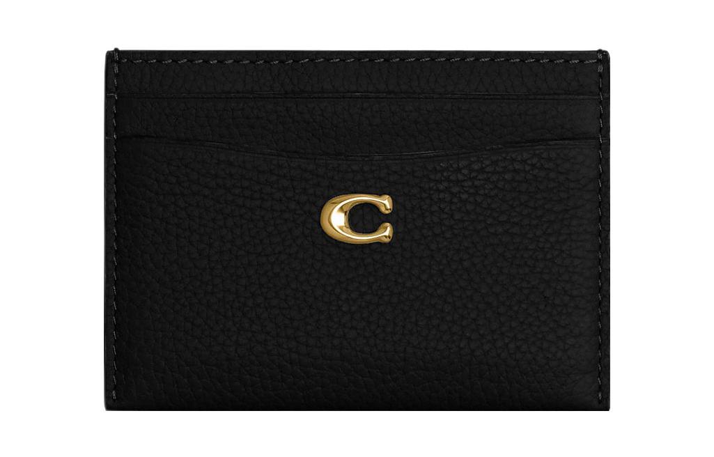 Coach Coach Card Case Grained Leather Card Holder Women's Black