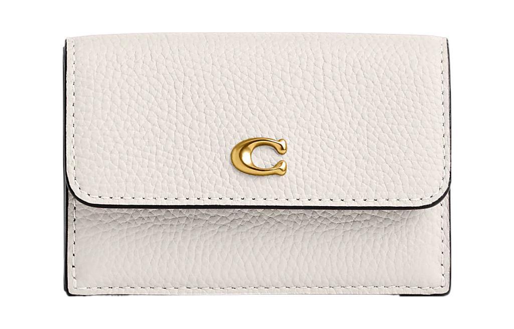 Coach Coach Trifold Wallet Pebbled Leather Coin Purses Wallets Regular Women's White
