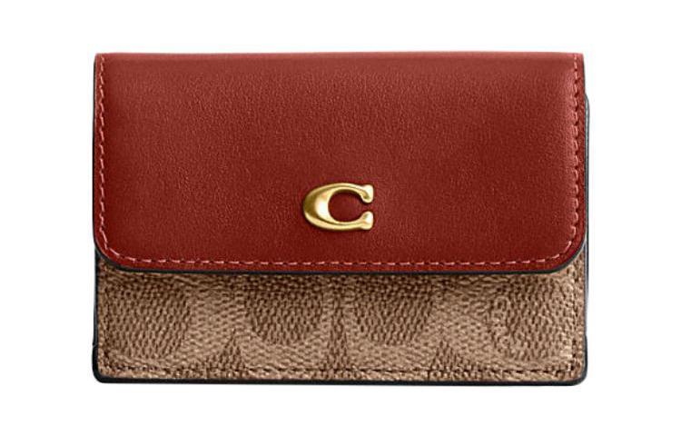 Coach Coach Trifold Wallet Coated Canvas With Calfskin Coin Purses Wallets Regular Women's Brown & Khaki