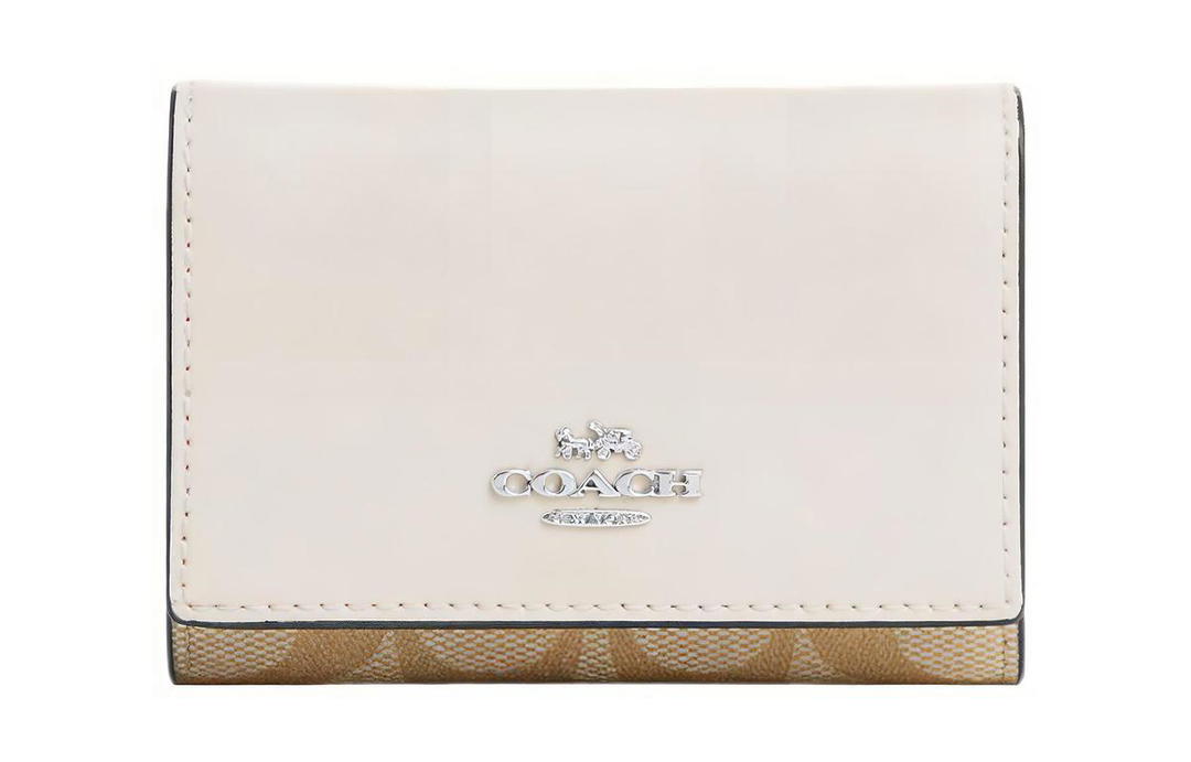 Coach Coach Micro Coated Canvas With Smooth Leather Coin Purse Wallet Small Size Women's White