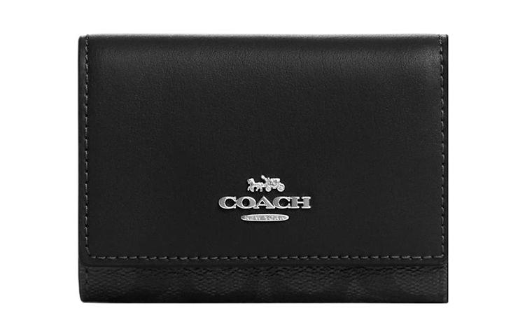 Coach Coach Micro Canvas With Leather Canvas Bag Coin Purse Wallet Regular Unisex Black