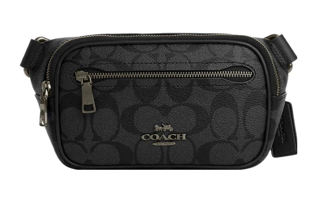 Coach Coach Belt Canvas With Leather Sling Bags Shoulder Bags Fanny Pack Small Size Men's Black