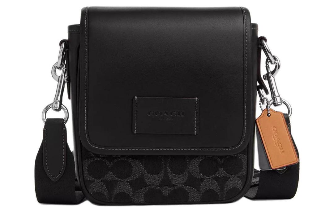 Coach Coach Denim With Smooth Calfskin Shoulder Bag Crossbody Bag Mini Unisex Silver & Black