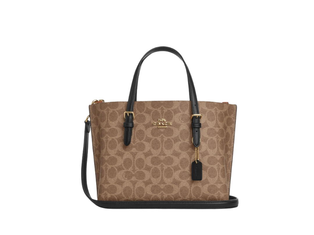Coach Coach Mollie Tote Bag 25 In Signature Canvas With Gold Hardware Tan And Black