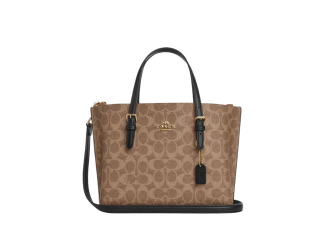 Coach Coach Mollie Tote Bag 25 In Signature Canvas With Gold Hardware Tan And Black - view 1