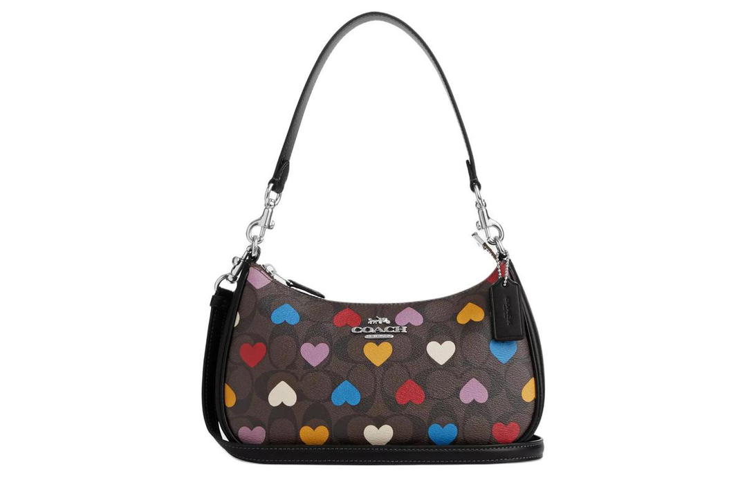 Coach Coach Teri Canvas With Leather Portable Crossbody Bag Shoulder Bag Women's Silver & Brown Black Multicolor