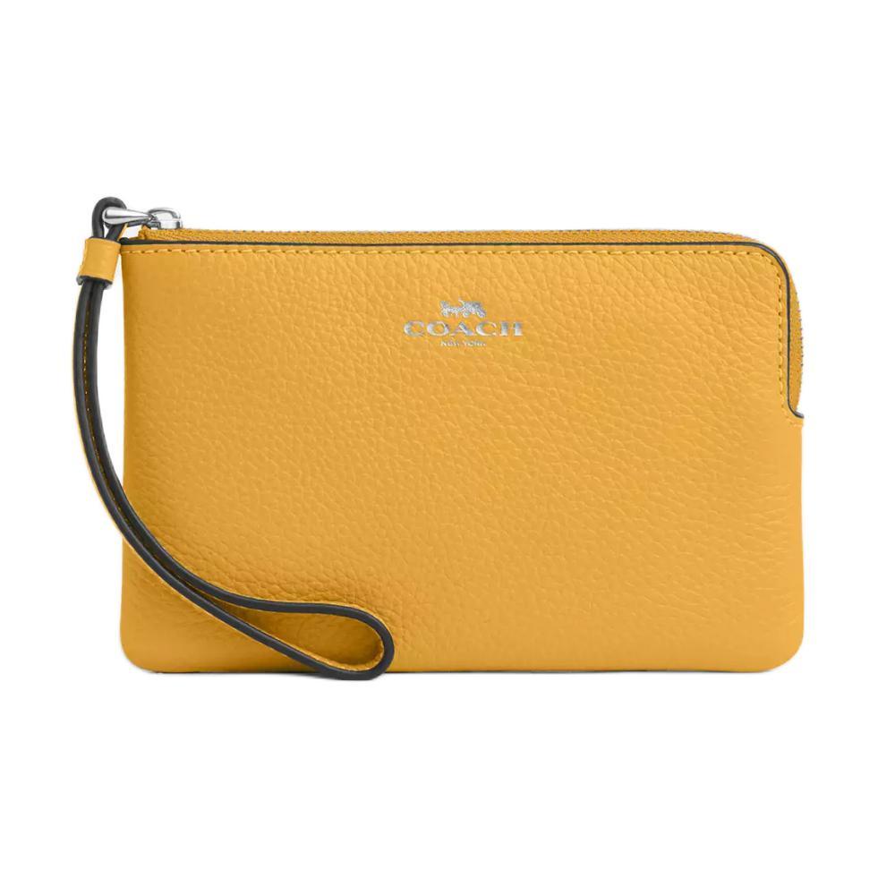 Coach Coach Corner Zip Pebbled Leather Wrist Bag Small Size Women's Silver & Honeycomb Yellow