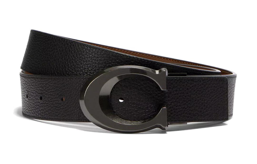 Coach Coach Debossed Signature Leather Reversible Belt Men's Black