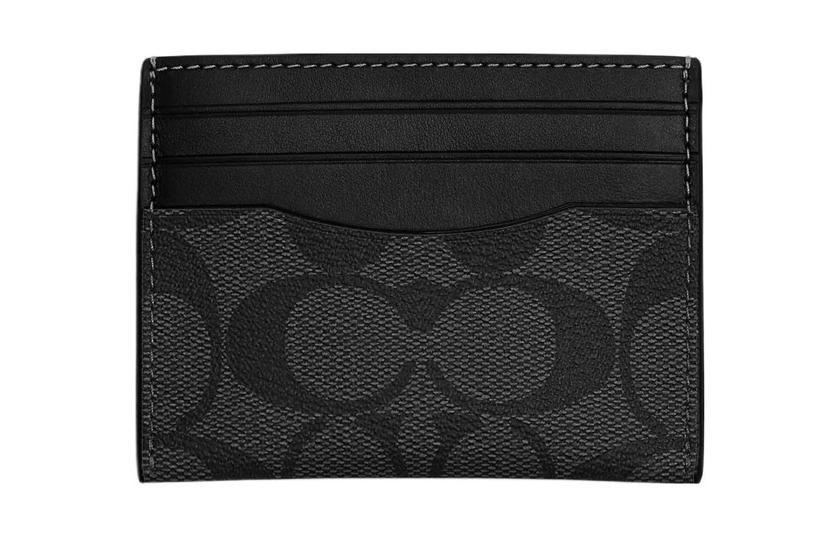 Coach Coach Card Case Coated Canvas With Genuine Calfskin Card Holder Men's Gray Black