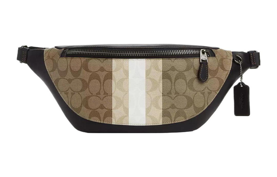 Coach Coach Warren Coated Canvas With Smooth Calfskin Shoulder Bag Crossbody Bag Fanny Pack Large Size Men's Khaki & Black