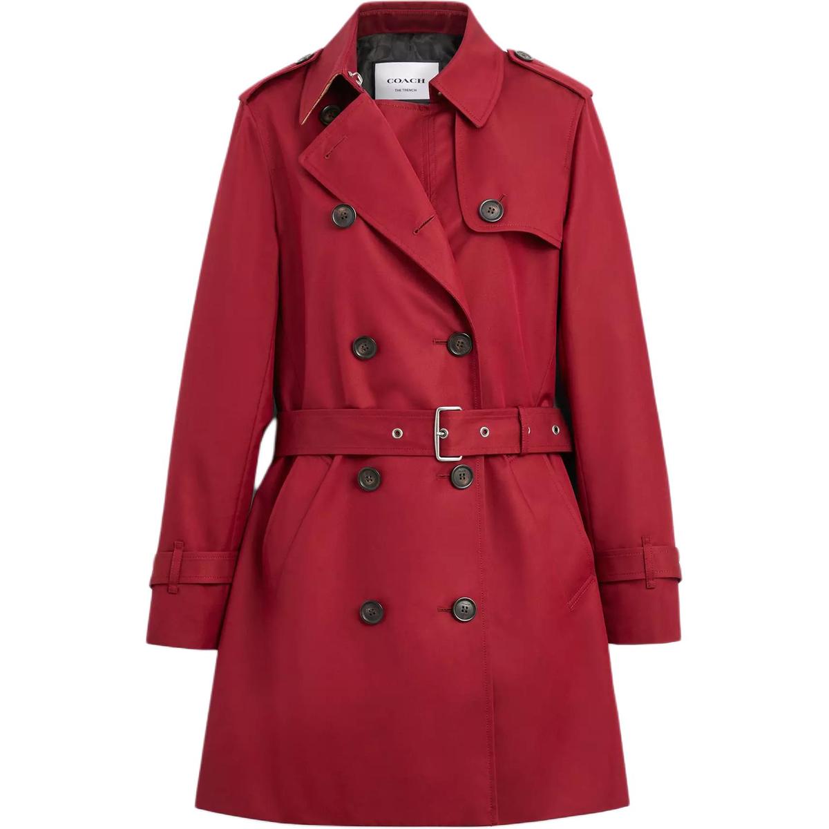 Coach Coach Solid Mid Trench Coat Women's Red