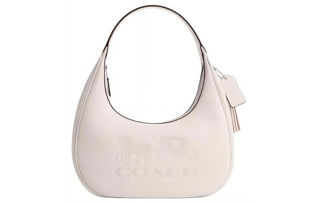 Coach Coach Leather Handbag Shoulder Bag Large Size Women's Silver & Chalk