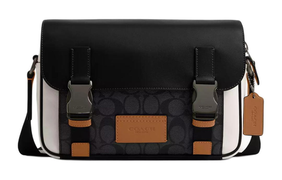 Coach Coach Track Coated Canvas With Smooth Calfskin Shoulder Bag Crossbody Bag Medium Size Women's Black