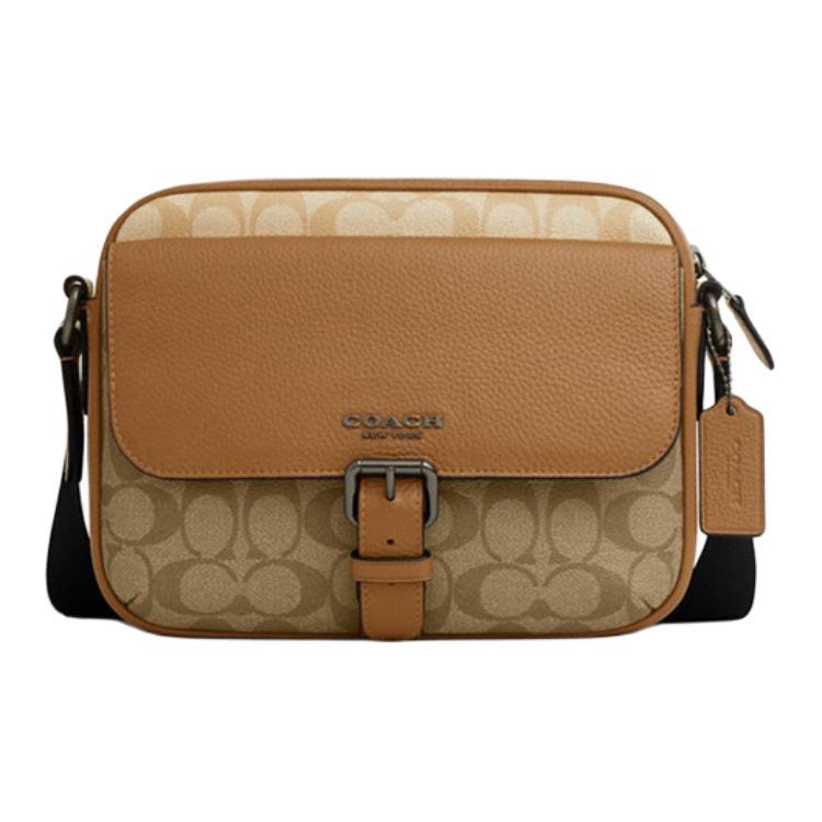 Coach Coach Hudson Artificial Leather Cow Leather Patchwork Shoulder Bag Crossbody Bag Medium Size Men's Light Saddle Brown