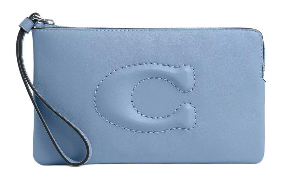 Coach Coach Corner Zip Leather Clutch Large Size Women's Blue