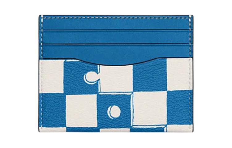 Coach Coach Card Case Artificial Leather Plastic Cow Leather Card Holder Mini Women's Blue Pinecone & Chalk White