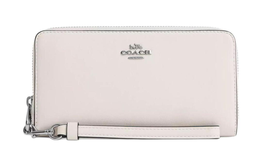Coach Coach Zip Around Premium Calfskin Wallet Small Size Women's Silver & Chalk White