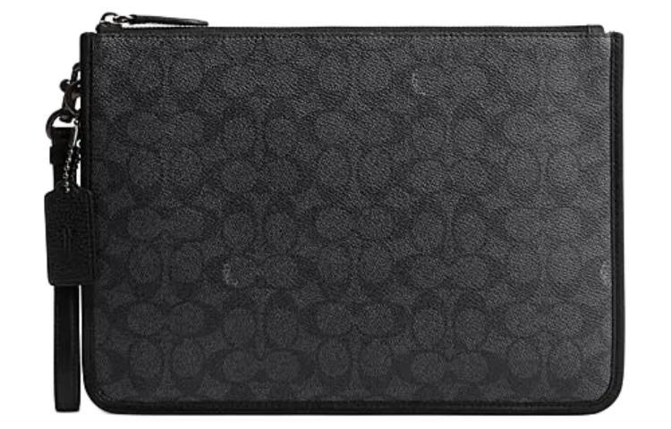 Coach Coach Charter Artificial Leather With Cow Leather Clutch Large Size Men's Charcoal Black