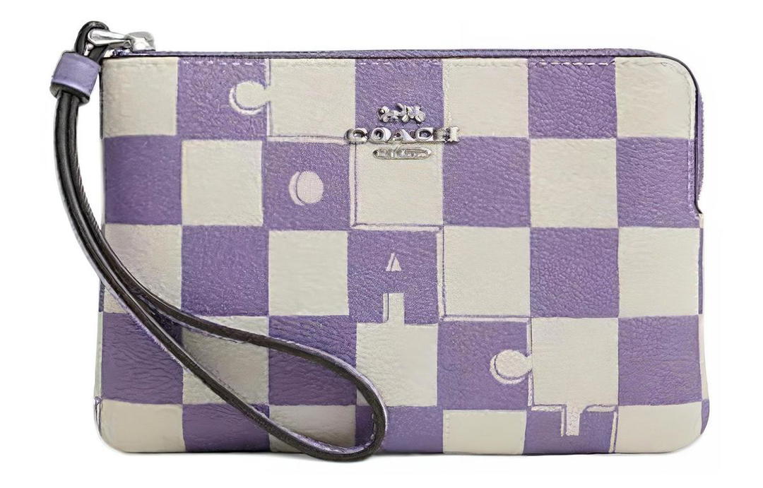 Coach Coach Corner Zip Artificial Leather Clutch Small Size Women's Violet & Chalk White