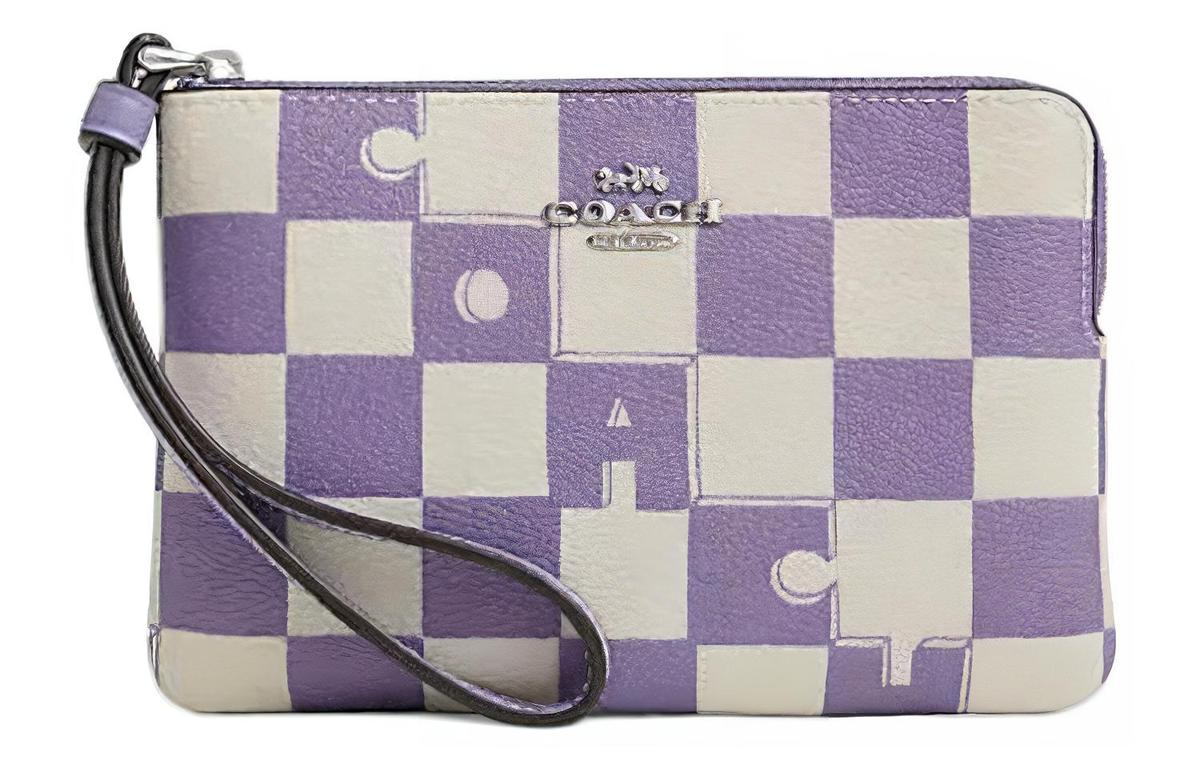 Coach Coach Corner Zip Artificial Leather Clutch Small Size Women's Violet & Chalk White