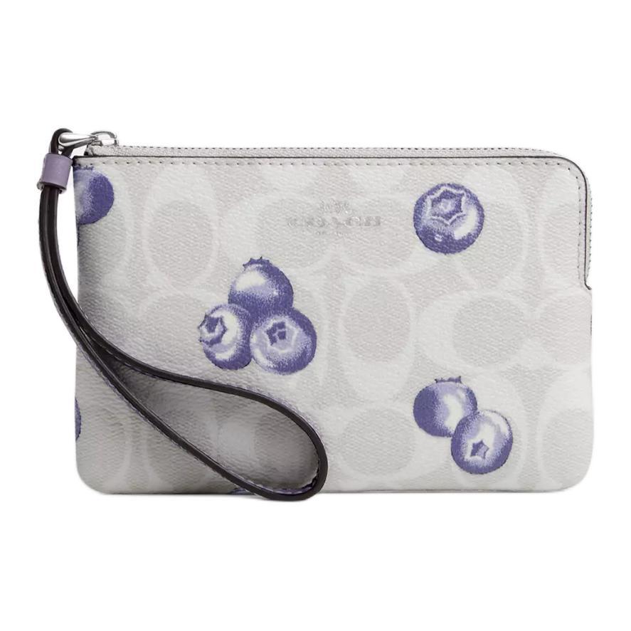 Coach Coach Corner Zip Canvas With Recycled Leather Wrist Bags Clutches Mini Women's Silver & Chalk & Light Purple