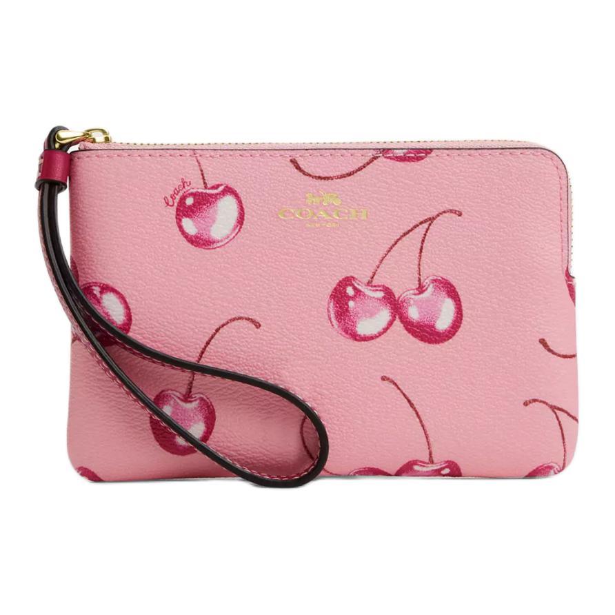Coach Coach Corner Zip Coated Canvas And Recycled Leather Wrist Bags Clutches Mini Women's Blossom Pink & Bright Purple