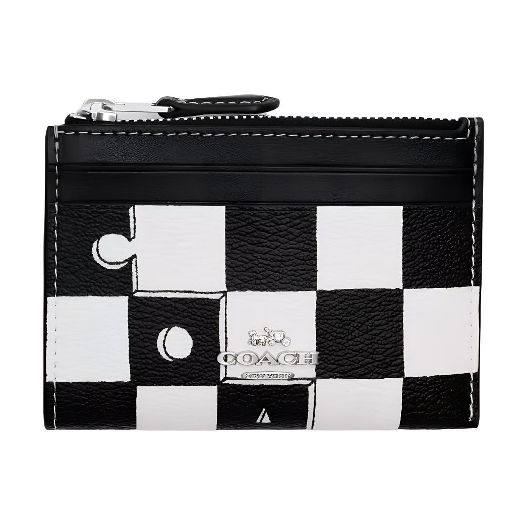 Coach Coach Printed Coated Canvas With Smooth Leather ID Card Holder Mini Women's Black White