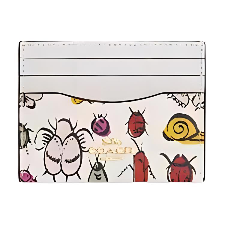 Coach Coach Card Case Coated Canvas With Smooth Leather Card Holder Mini Women's Gold & Chalk Multicolor