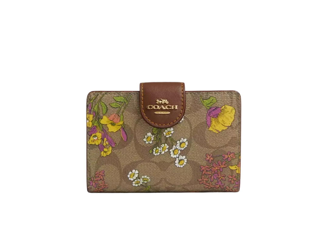 Coach Coach Medium Corner Zip Wallet In Signature Canvas With Floral Print