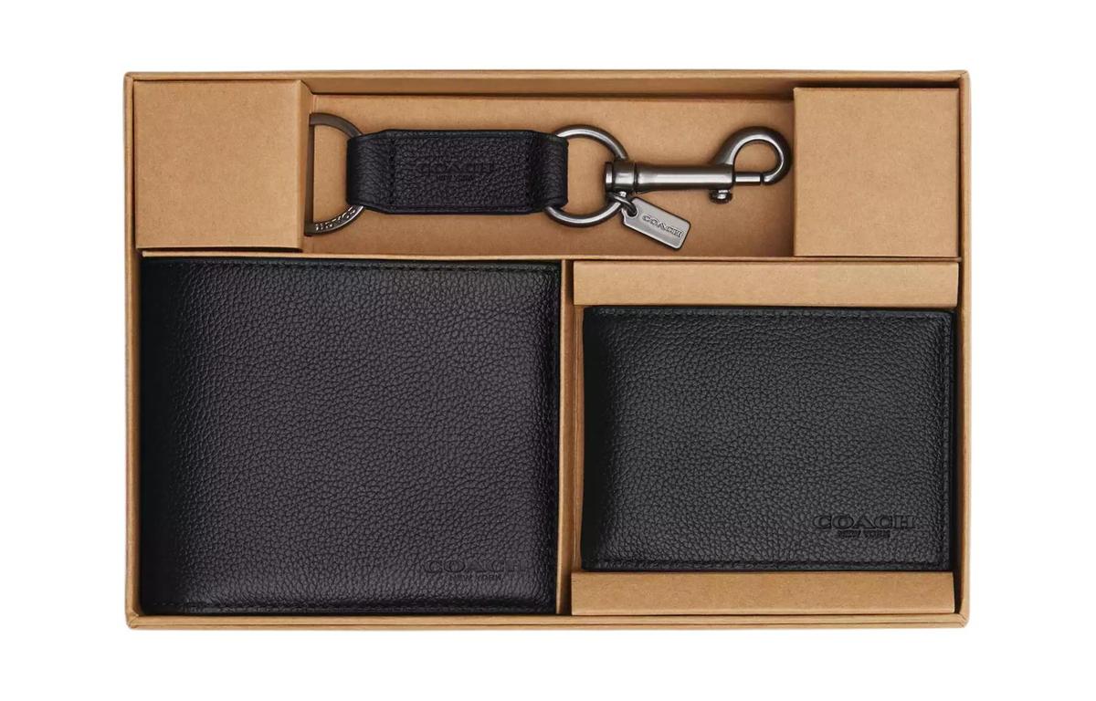 Coach Coach 3 IN 1 Wallet Smooth Calf Leather Gift Set Wallets Mini Men's Black