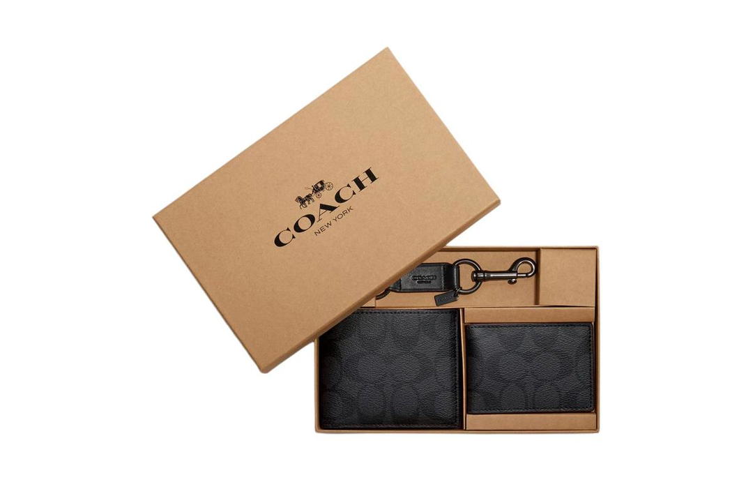 Coach Coach 3 IN 1 Wallet Coated Canvas Set Wallet Mini Men's Black