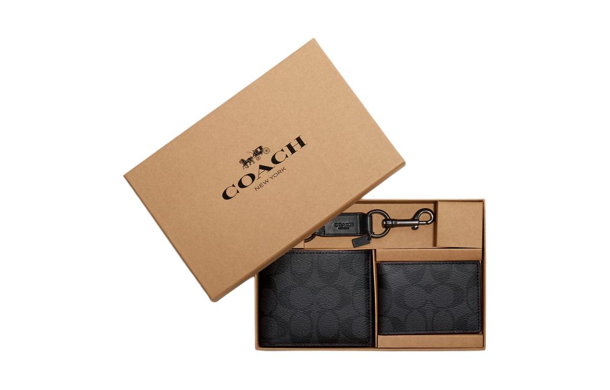 Coach Coach 3 IN 1 Wallet Coated Canvas Set Wallet Mini Men's Black