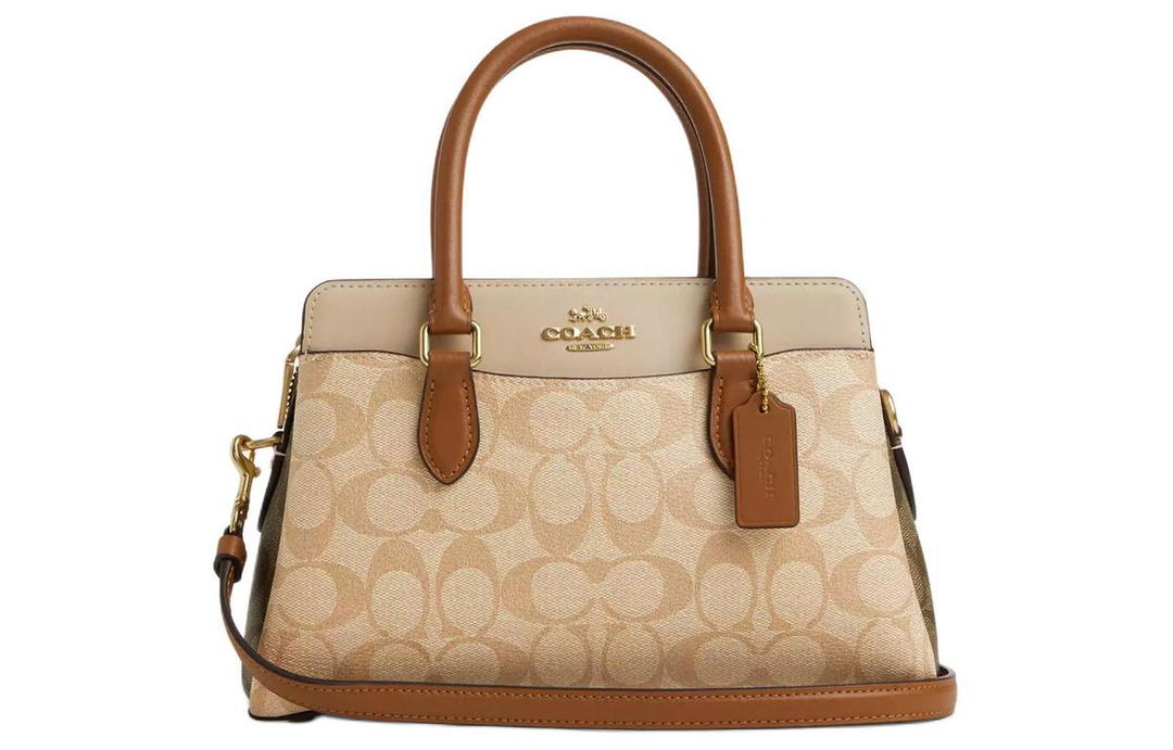 Coach Coach Darcie Canvas With Leather Shoulder Bag Crossbody Bag Handbag Medium Size Women's Light Khaki & Khaki