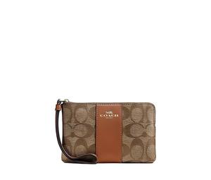 Buy Coach Corner Zip Coated Canvas With Recycled Leather Clutch Mini Women's Khaki & Saddle Brown at Sasom – Authentic and Ready to Ship