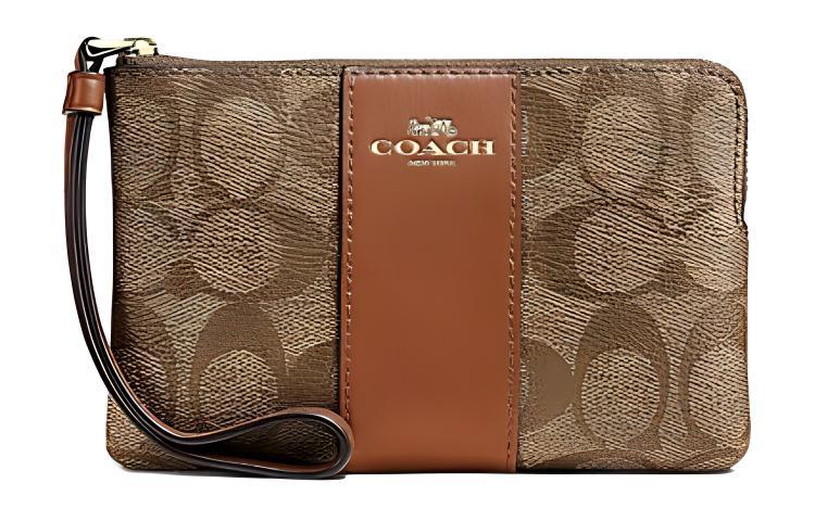 Coach Coach Corner Zip Coated Canvas With Recycled Leather Clutch Mini Women's Khaki & Saddle Brown