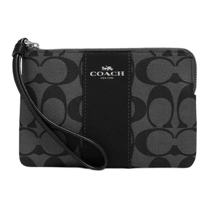 Coach Coach Corner Zip Coated Canvas With Recycled Leather Canvas Bag Clutches Mini Women's Black
